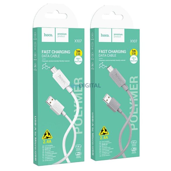 Hoco X107 Cablu USB-A la micro USB 2.4A 1m - gri