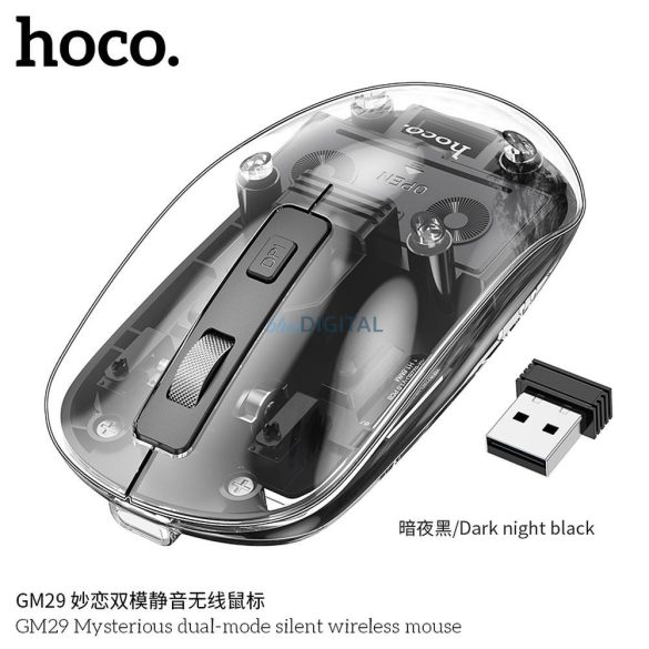 HOCO Computer Mouse fără fir 2.4G 1600 dpi GM29 întuneric negru