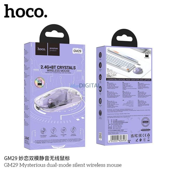 HOCO Mouse fără fir pentru calculator 2.4G 1600 dpi GM29 violet romantic