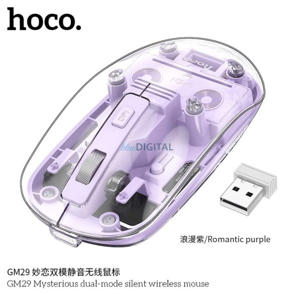 HOCO Mouse fără fir pentru calculator 2.4G 1600 dpi GM29 violet romantic