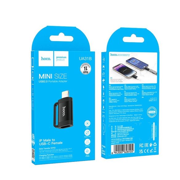 Adaptor HOCO OTG Lightning (mascul) la tip C (femă) 2A UA31B negru