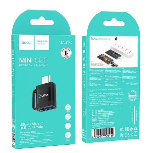 Adaptor HOCO OTG Tip C (mascul) la USB A (fema) 3A UA31C negru