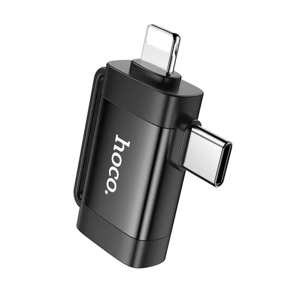 Adaptor HOCO OTG 2in1 Tip C (mascul) / Lightning (mascul) la USB A (fema) UA31F negru