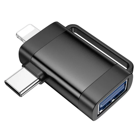 Adaptor HOCO OTG 2in1 Tip C (mascul) / Lightning (mascul) la USB A (fema) UA31F negru