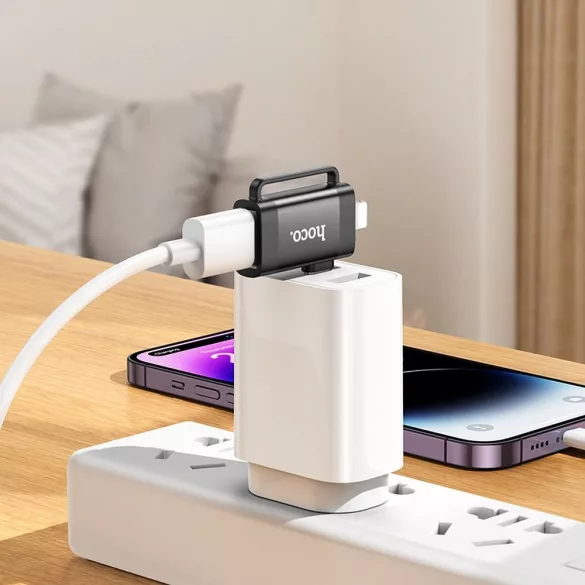 Adaptor HOCO OTG 2in1 Tip C (mascul) / Lightning (mascul) la USB A (fema) UA31F negru