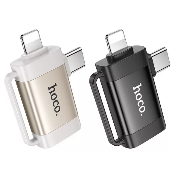 Adaptor HOCO OTG 2in1 Tip C (mascul) / Lightning (mascul) la USB A (fema) UA31F negru