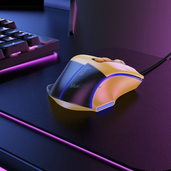 HOCO gaming wire USB A mouse pentru calculator 3600DPI negru galben