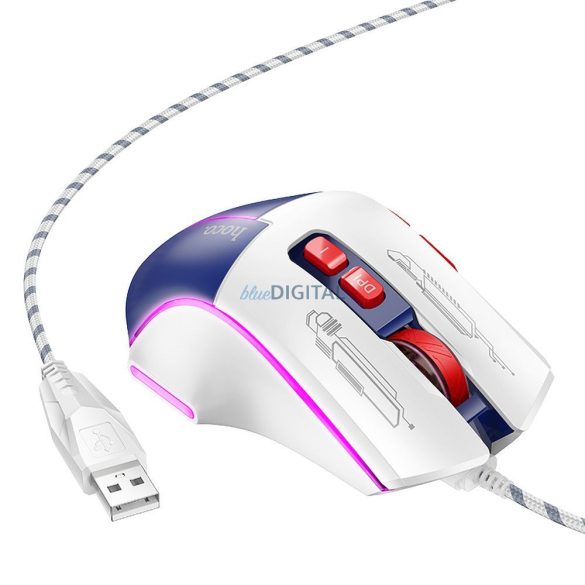 HOCO gaming wire USB A mouse pentru calculator 3600DPI alb albastru