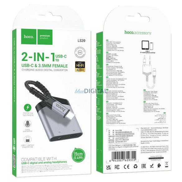 Hoco LS39 Adaptor Type-C - Type-C/3.5mm jack 27W 0.15cm - gri