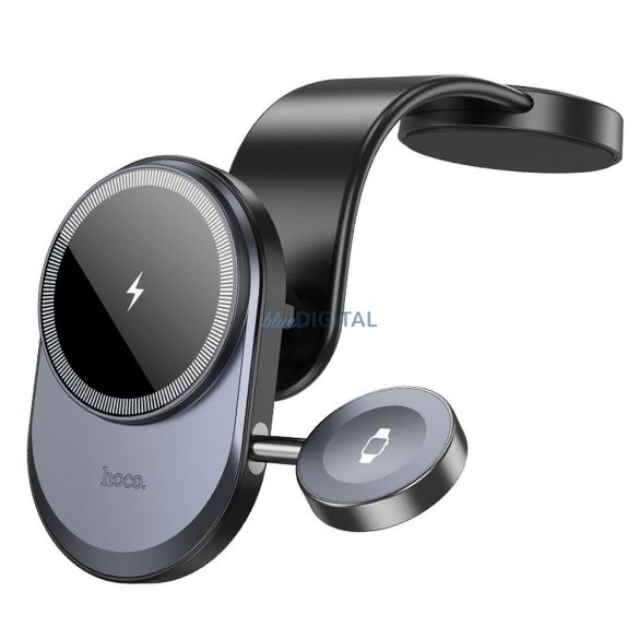 Hoco HW28 Suport auto și încărcător wireless pentru telefon și Apple Watch 15W - negru-gri