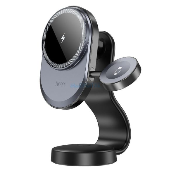 Hoco HW28 Suport auto și încărcător wireless pentru telefon și Apple Watch 15W - negru-gri