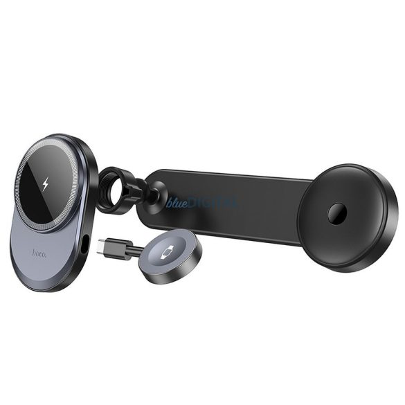 Hoco HW28 Suport auto și încărcător wireless pentru telefon și Apple Watch 15W - negru-gri