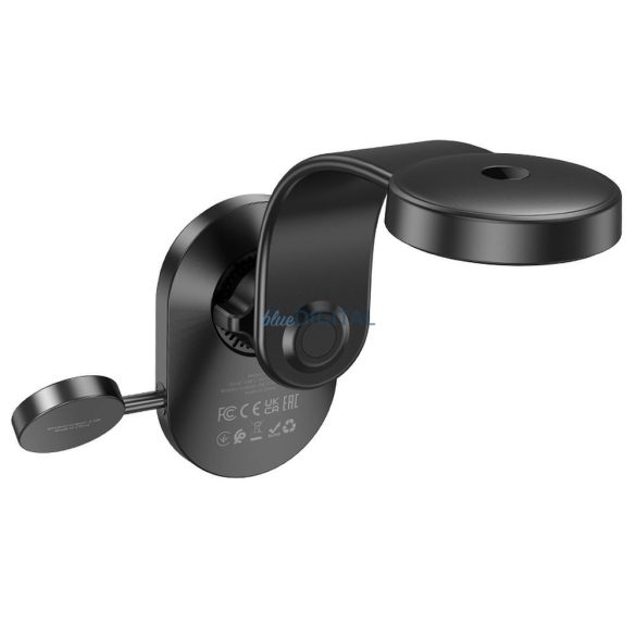 Hoco HW28 Suport auto și încărcător wireless pentru telefon și Apple Watch 15W - negru-gri