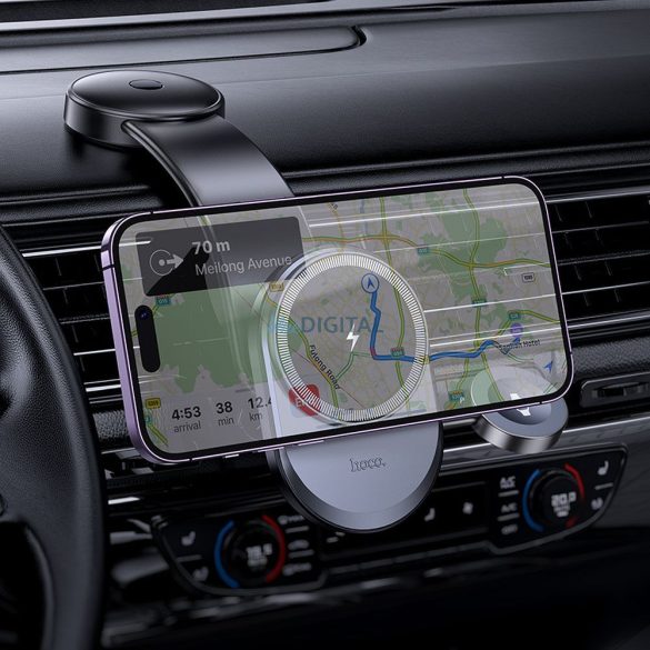 Hoco HW28 Suport auto și încărcător wireless pentru telefon și Apple Watch 15W - negru-gri