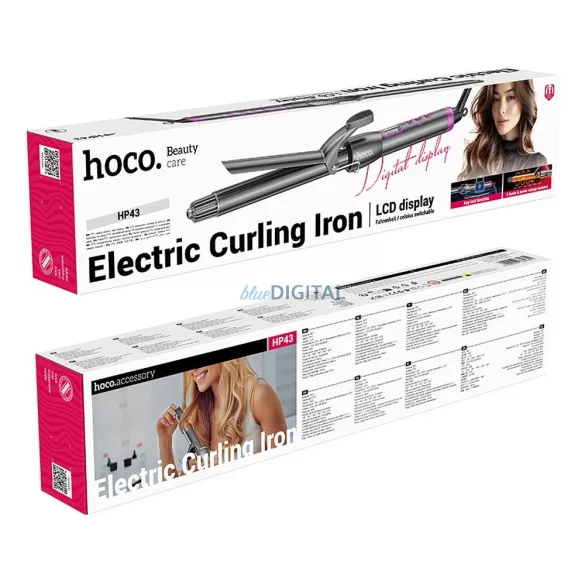 Fier de ondulat electric de mână HOCO cu afișaj digital HP43 gri