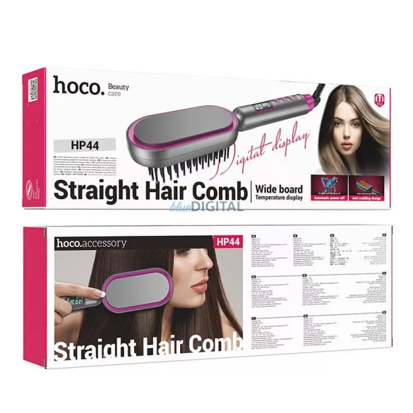 HOCO păr electric pieptene îndreptare cu afișaj digital HP44 roz rosu