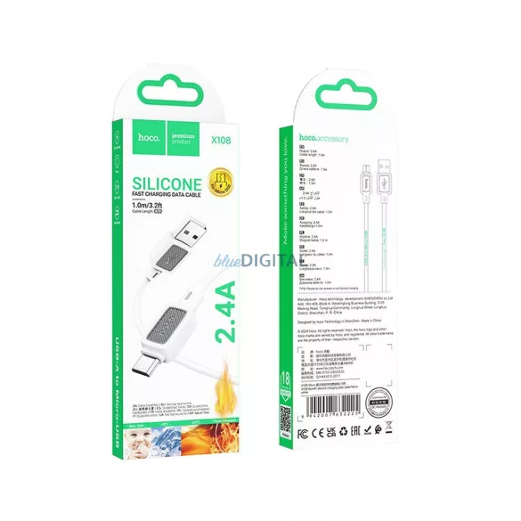 Hoco X108 USB-A - cablu micro USB 2.4A 1m - alb