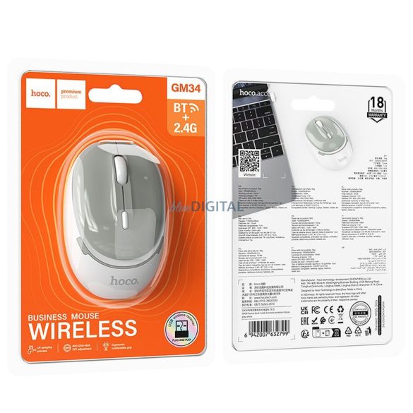 Hoco GM34 mouse wireless 2.4G 1600 dpi - alb-gri