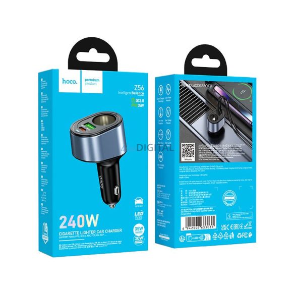 HOCO încărcător auto USB-A + tip C + brichetă PD QC3.0 3A 35W Z56 negru