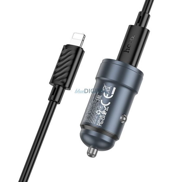 Hoco Z57 încărcător auto cu 1xUSB-C conexiune + cablu Type-C - Lightning 30W QC PD - gri metalic