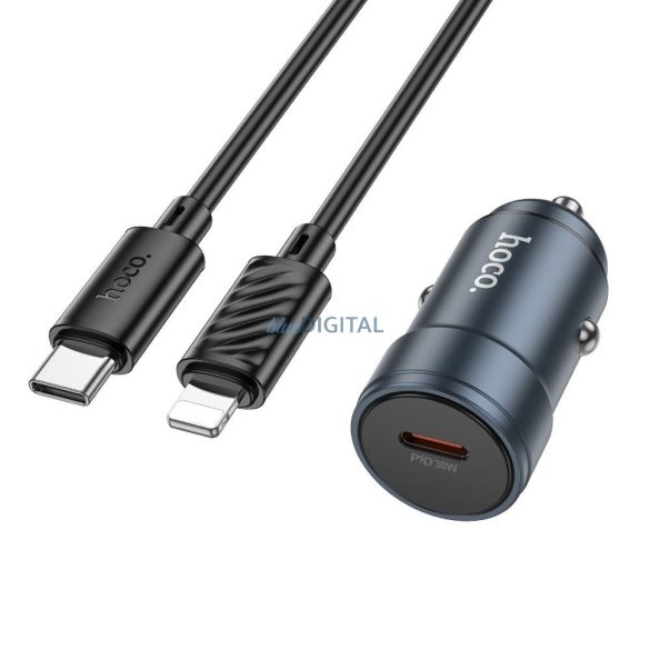 Hoco Z57 încărcător auto cu 1xUSB-C conexiune + cablu Type-C - Lightning 30W QC PD - gri metalic