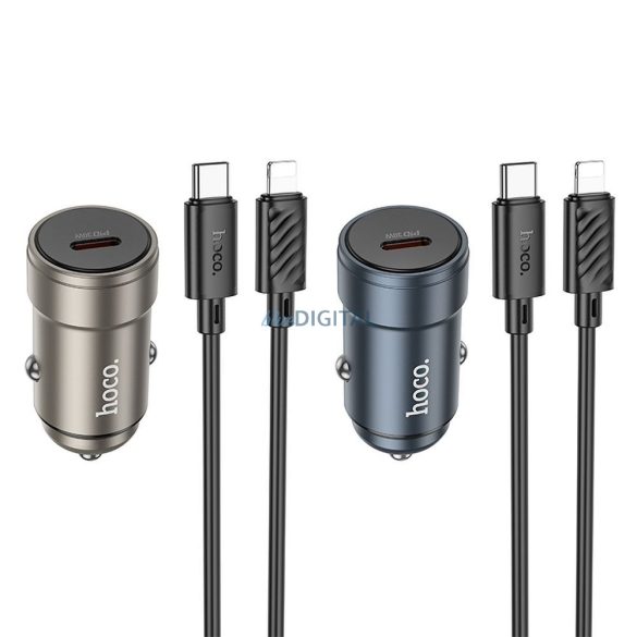 Hoco Z57 încărcător auto cu 1xUSB-C conexiune + cablu Type-C - Lightning 30W QC PD - gri metalic