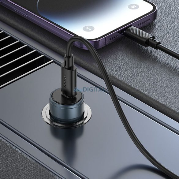 Hoco Z57 încărcător auto cu 1xUSB-C conexiune + cablu Type-C - Lightning 30W QC PD - gri metalic