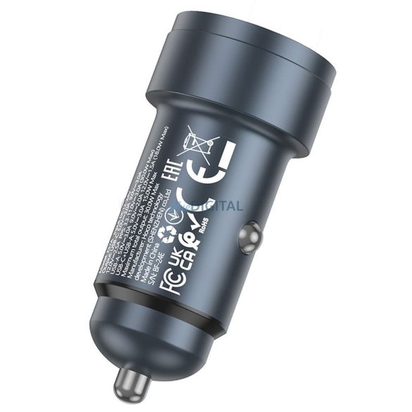HOCO încărcător auto USB-A + C tip PD QC3.0 3A 30W Z57A gri metalic