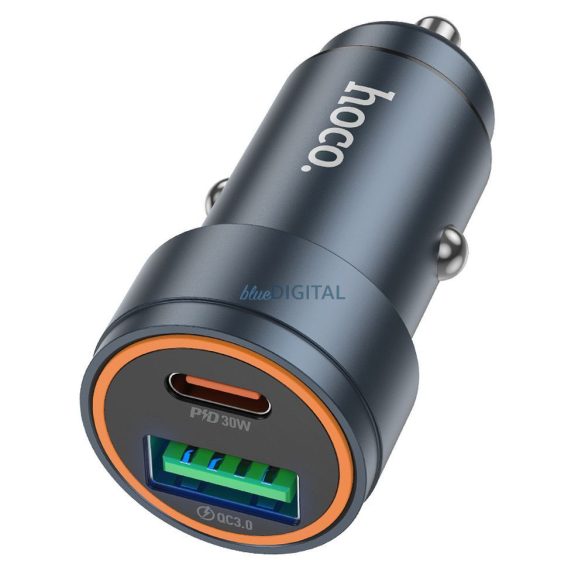 HOCO încărcător auto USB-A + C tip PD QC3.0 3A 30W Z57A gri metalic