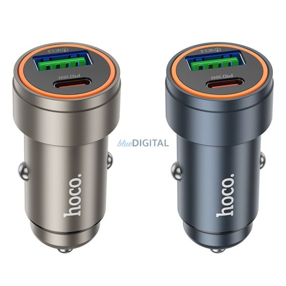 HOCO încărcător auto USB-A + C tip PD QC3.0 3A 30W Z57A gri metalic