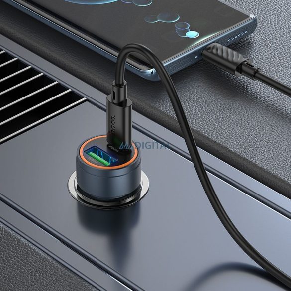 HOCO încărcător auto USB-A + C tip PD QC3.0 3A 30W Z57A gri metalic