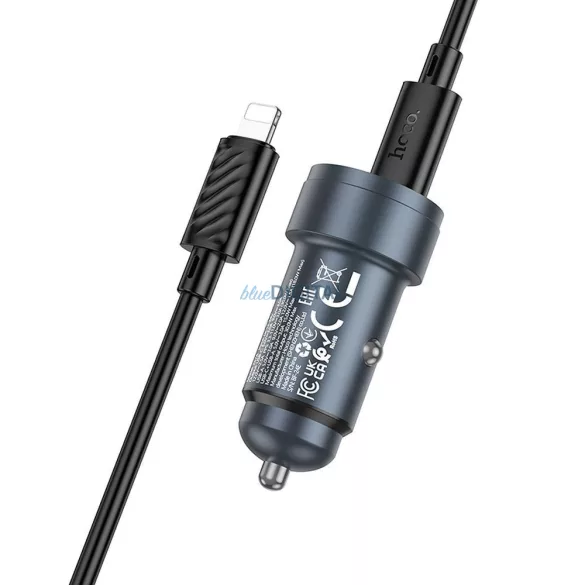 Încărcător auto Hoco USB-A + USB-C QC3.0 PD 30W + cablu USB-C - Lightning Z57A negru