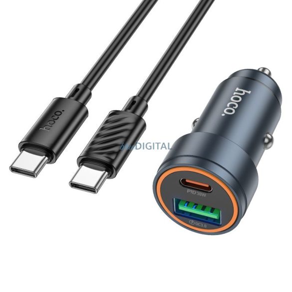 Încărcător auto Hoco USB-A + USB-C QC3.0 PD 30W + cablu USB-C la USB-C Z57A negru