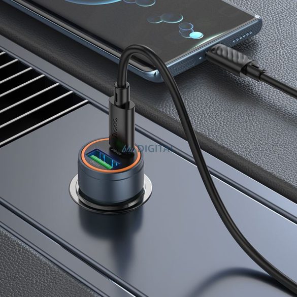 Încărcător auto Hoco USB-A + USB-C QC3.0 PD 30W + cablu USB-C la USB-C Z57A negru