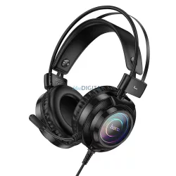   Căști cu fir Hoco W110 cu microfon, USB-A - jack de 3,5 mm - negru