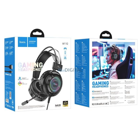 Căști cu fir Hoco W110 cu microfon, USB-A - jack de 3,5 mm - negru