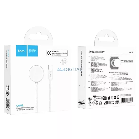 HOCO Wireless Charger Type C compatibil pentru APPLE Watch și SAMSUNG Watch CW59 alb