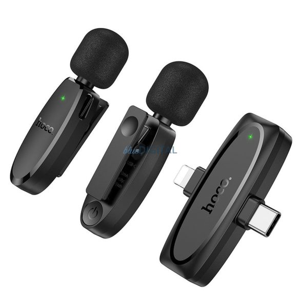 HOCO 2 x microfon lavalier fără fir Lightning / Tip C L15 negru