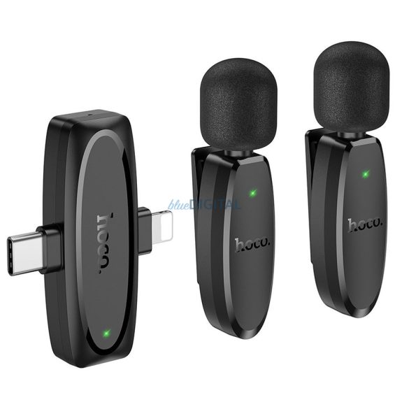 HOCO 2 x microfon lavalier fără fir Lightning / Tip C L15 negru