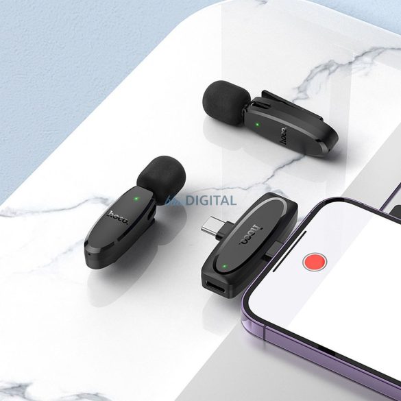 HOCO 2 x microfon lavalier fără fir Lightning / Tip C L15 negru