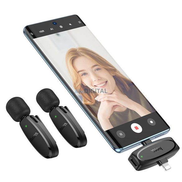 HOCO 2 x microfon lavalier fără fir Lightning / Tip C L15 negru