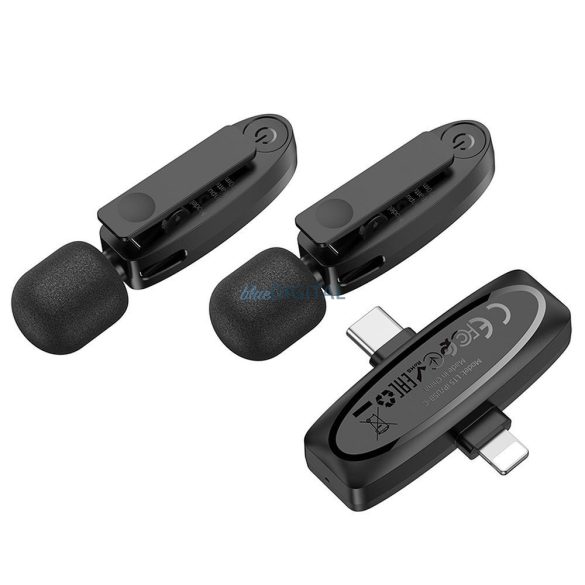 HOCO 2 x microfon lavalier fără fir Lightning / Tip C L15 negru