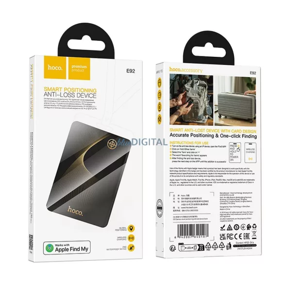 Localizator inteligent HOCO, dispozitiv anti-pierdere formă card E92 negru
