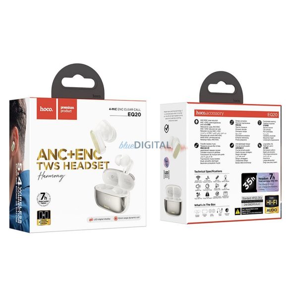 Hoco EQ20 TWS Căști fără fir Bluetooth ANC, ENC - alb-deschis