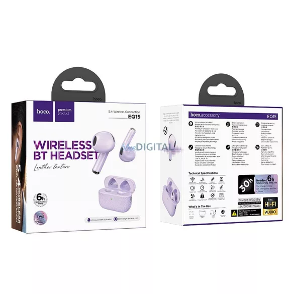 Căști bluetooth fără fir HOCO TWS EQ15 violet