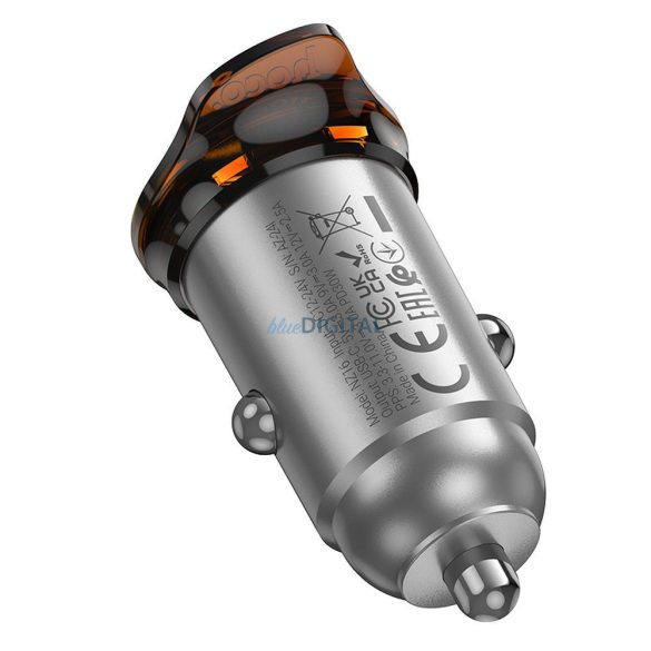 HOCO încărcător auto tip C PD QC 30W NZ16 gri metalic gri