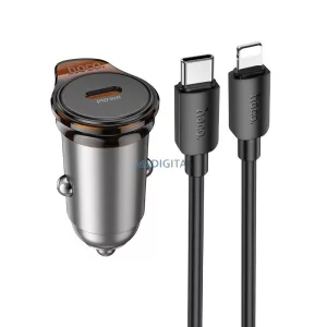 HOCO Încărcător auto tip C + cablu Tip C Lightning PD QC 30W NZ16 gri metalic