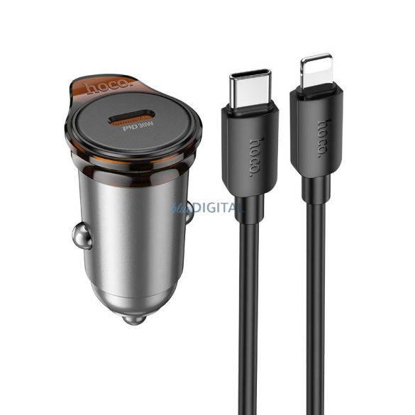 HOCO Încărcător auto tip C + cablu Tip C Lightning PD QC 30W NZ16 gri metalic