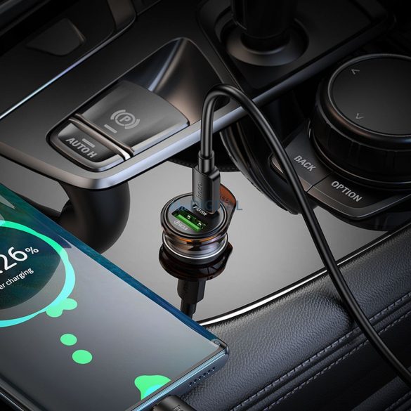 Hoco NZ16A încărcător auto cu 1xUSB-A și 1xUSB-C conexiune 43W QC3.0 - gri metalic
