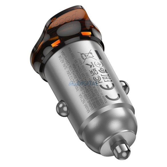 Hoco NZ16A încărcător auto cu conexiune 1xUSB-A și 1xUSB-C + cablu Type-C - Lightning 43W QC3.0 - gri metalic